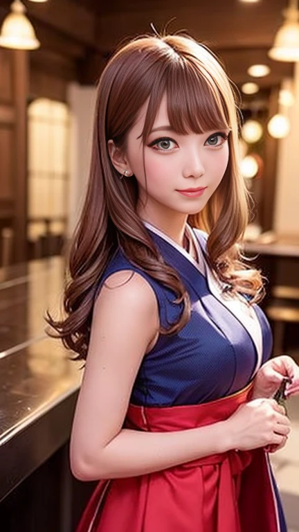 ((Hanbok Costume、Hanbok Costume、Hanbok Cosplay、Hanbok uniform、Micro Hanbok、Sleeveless Hanbok、Hanbok with slits))、1 girl、Bob Hair、Medium breast、masterpiece:1.3、Raw photo、Highest quality、Detailed Images、Detailed Background、Korean Bar、Korean Lounge、Korean Cabaret、Korean bar、counter、Stand in front、