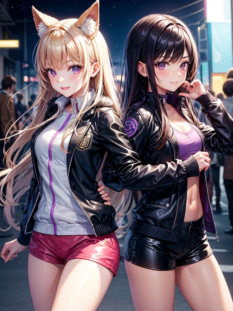 best quality,,smile,blazer,swimsuit,School,Collective of girls,Track jacket,Physical education class,JK,Sexy and cute,future,Wearing a fastener bra,zipper bra,She has her bangs down,Purple Eyes,evolution系ファッション,Cuteness at its finest,Sparkling,Track pants,Long trousers,beautiful,middle School girlultiple girls are depicted,harem,idol group,infinite possibilities,leather jacket,fur jacket,futureの服装,evolution,starry sky background,photo shoot,long hair,wearing a cardigan,beautiful girlの国,girl's paradise,highest quality,big breasts,leather jacket,happy girl,horny girl,Blue eyes,perfect face,standing position,She has her bangs down,fur jacket,Beautiful eyes,smooth hair,perfect eyes,beautiful girl,Angel Girl,multicolored hair colors,naughty girl,beautiful,High-dimensional beautiful girl,Multidimensional beautiful girl,gathering,Group、,