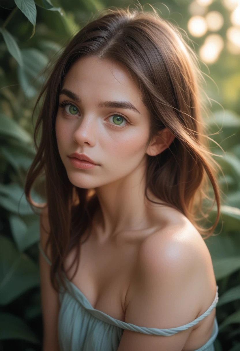 best qualityer, work of art, ultra-high resolution, (Realisticity: 1.4), OriginalPhoto, 1 girl, greeneyes, off the shoulders, cinematic lighting
