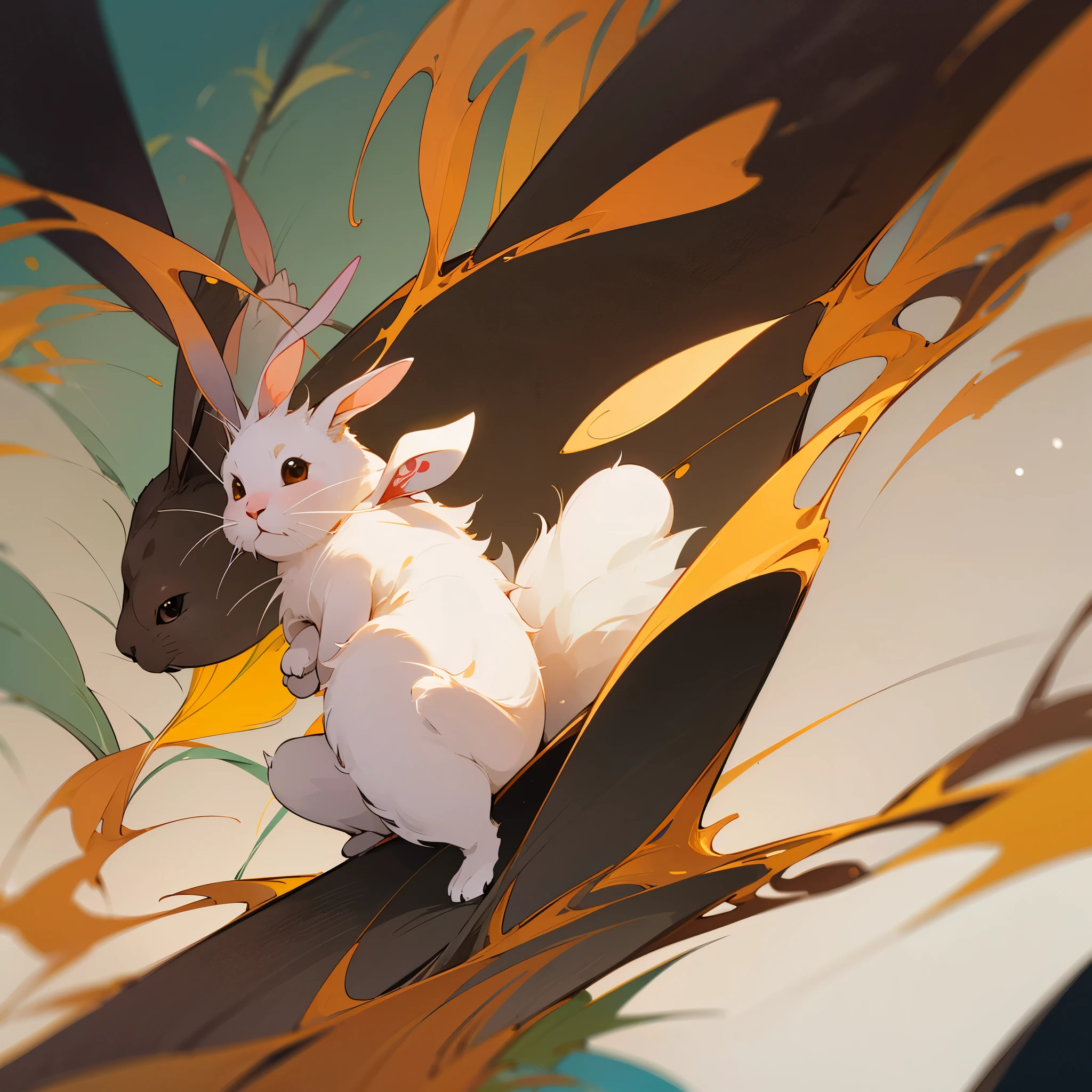 (Low viewing angle),animal,一只白rabbit正在草地上,cute,rabbit,,