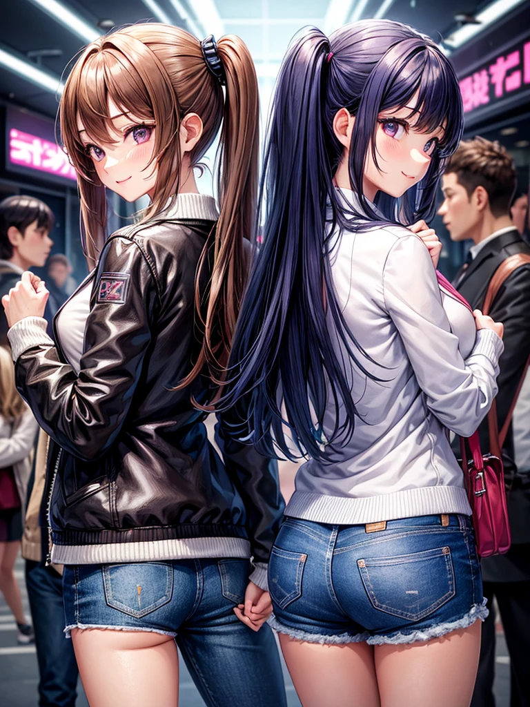 best quality，，smile，blazer，swimsuit，Back view，Turning her back，With your back turned、Face forward，School，Collective of girls，Track jacket，Physical education class，JK，Sexy and cute，future，Long trousers，jeans，Wearing a fastener bra，zipper bra，Long Hair，She has her bangs down，Purple Eyes，evolution系ファッション，Cuteness at its finest，Sparkling，Leather shorts，beautiful，middle School girlultiple girls are depicted,harem，idol group，infinite possibilities，leather jacket，fur jacket，Hair tucked behind ear，futureの服装，evolution，starry sky background，photo shoot，long hair，wearing a cardigan，beautiful girlの国，girl&#39;s paradise，highest quality，big breasts，leather jacket，happy girl,horny girl，Blue eyes，perfect face，standing position，She has her bangs down，fur jacket,Beautiful eyes，smooth hair，perfect eyes，beautiful girl，Angel Girl，multicolored hair colors，naughty girl，beautiful，High-dimensional beautiful girl，Multidimensional beautiful girl，gathering，Group、，