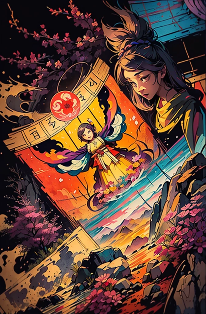(Art by Numbers,Inks and washes:1.2),Nobody, Mountain々, wood, Rivers,Flowers,Cherry Blossom,Purple Flower,沢Mountainの花(Oriental elements, The colors of Japan, Senior Color Matching), (3D sculpture,Rendering with Octane,Volumetric Light,Natural soft light,), (Very delicate:1.2, Losing focus:1.2, Very colorful, Cinema Lighting, Chiaroscuro,Ray Tracing), masterpiece, Super rich,Very detailed,8k, Zurrison_style_wonderful_wall,Based on purple,Paintings with a lot of purple,(((富士Mountainを書いて)))