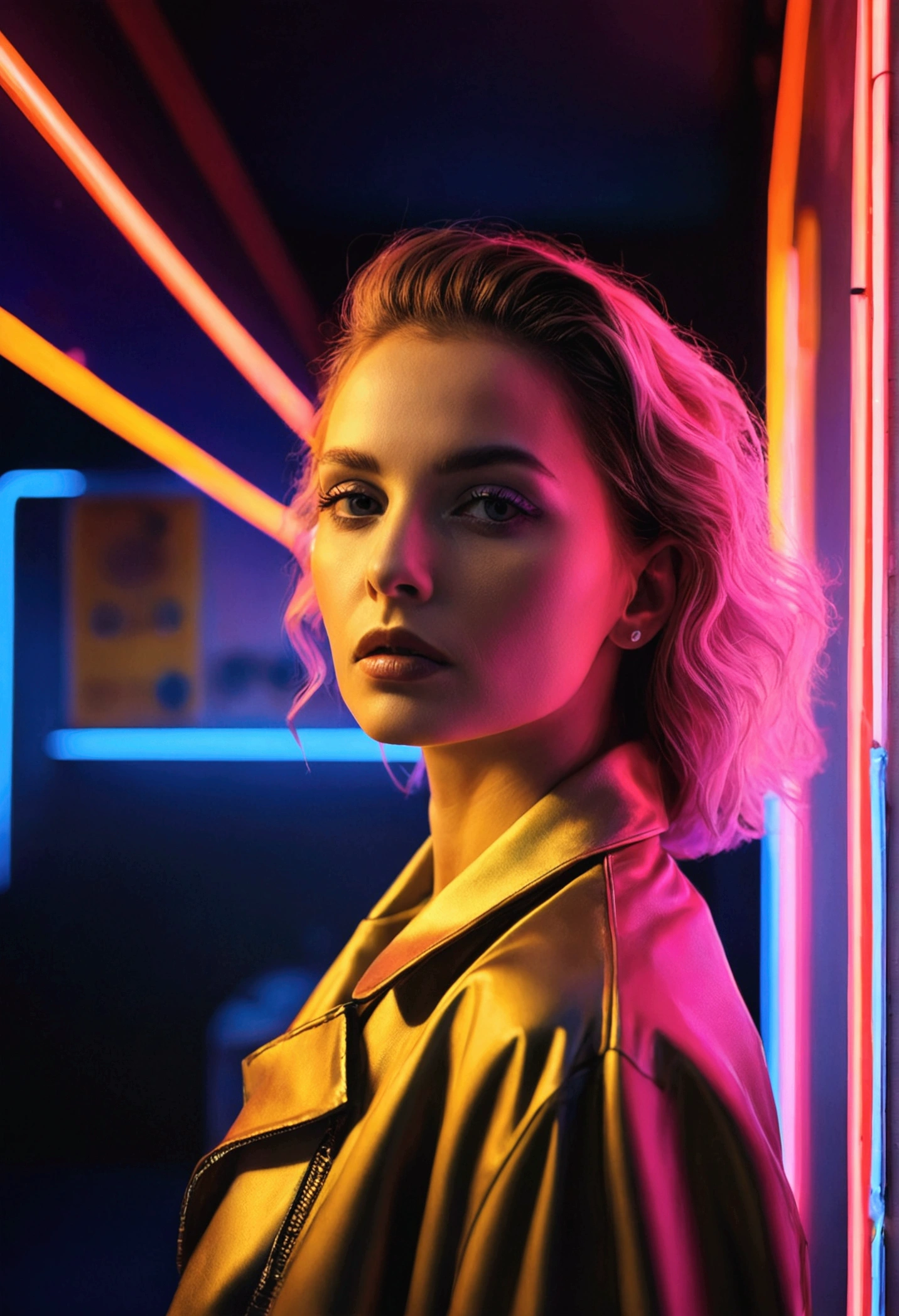 fashion portrait color photography, Woman, neon lights