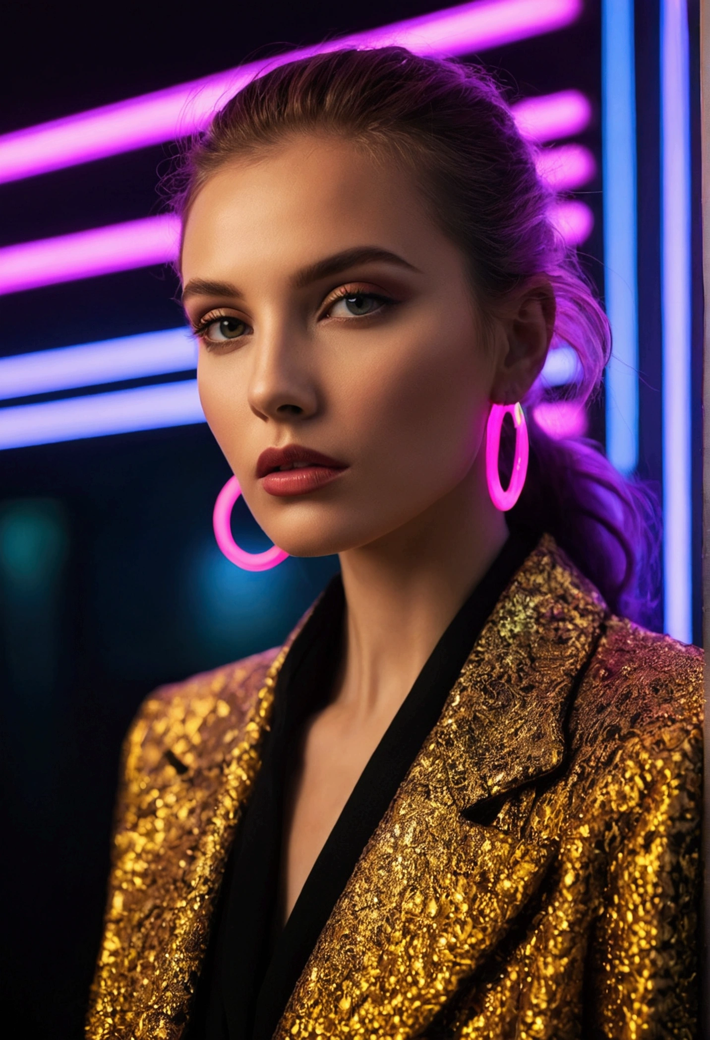 fashion portrait color photography, Woman, neon lights