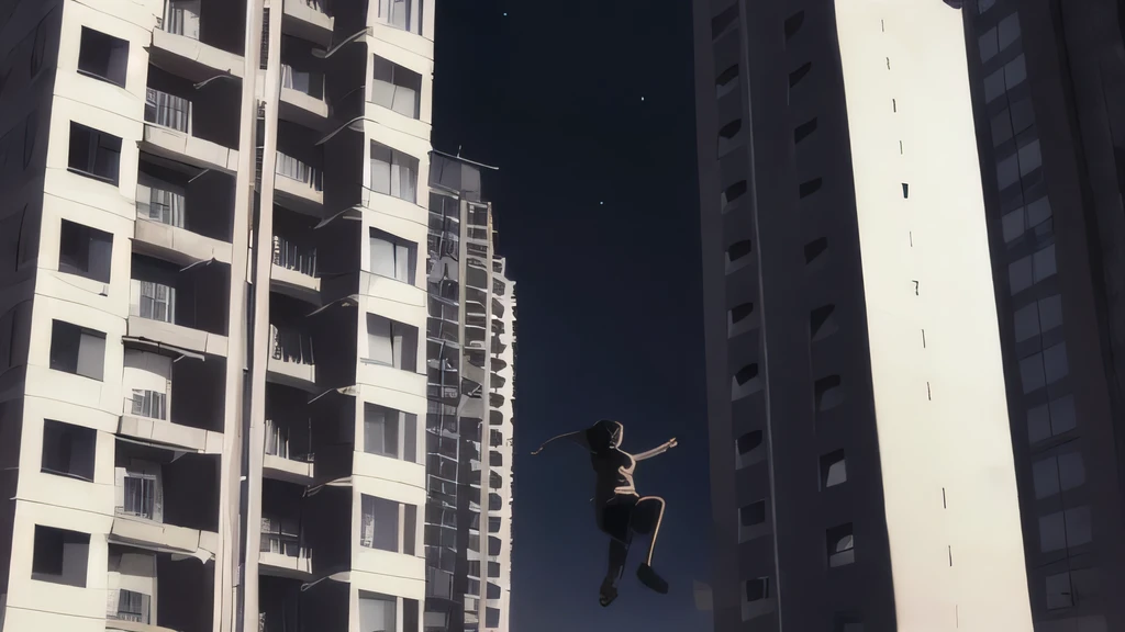 Jumping from a high rise apartment Black silhouette midnight