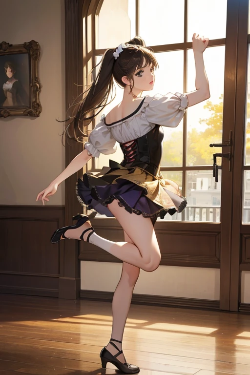 (Highest quality、 8k 、masterpiece、High resolution)、(DEGAS、Dancer style)、whole body、15 year old girl、cute、Realistic、Realistic、Official Art、Detailed CG、