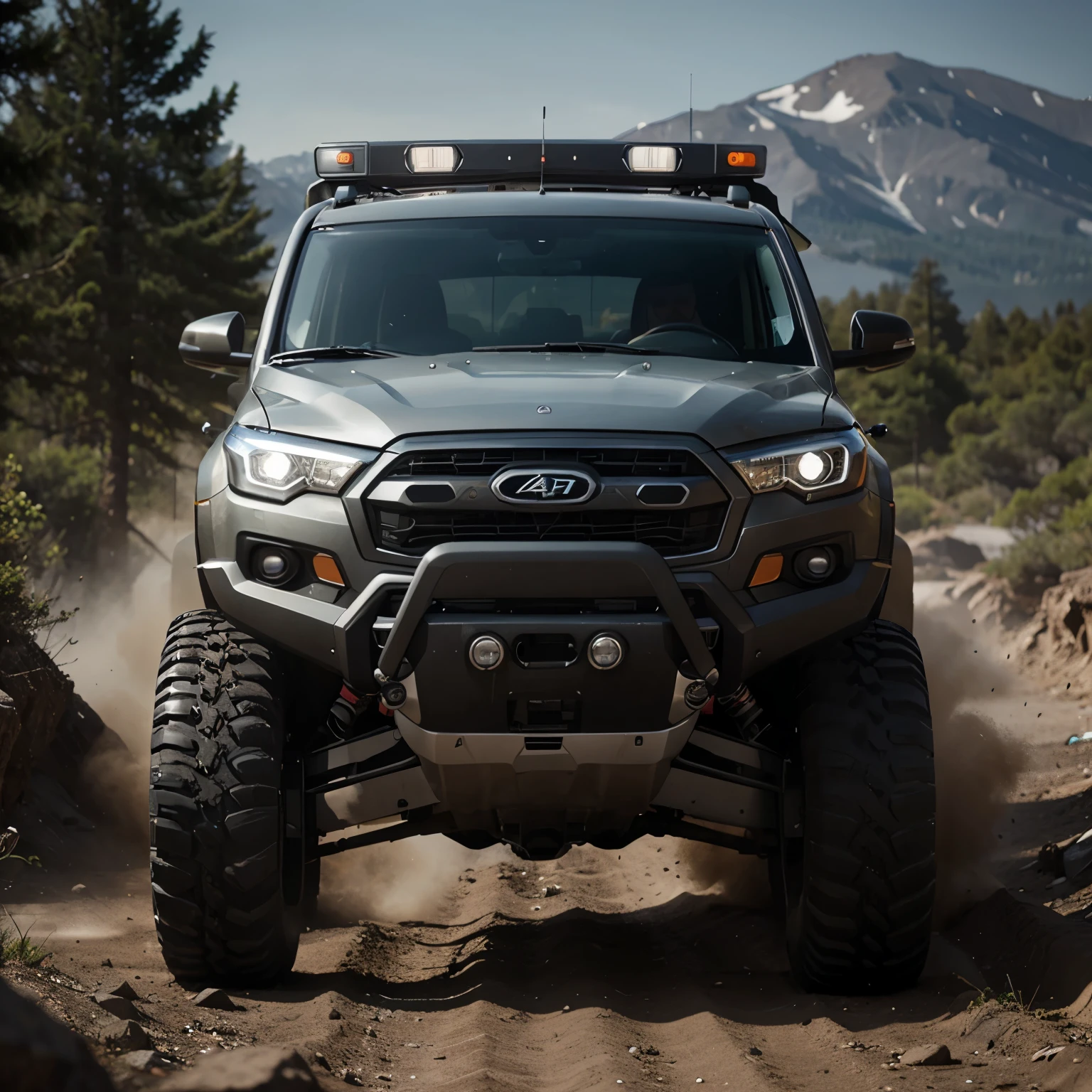 futuristic 4x4 all-terrain technological car in action