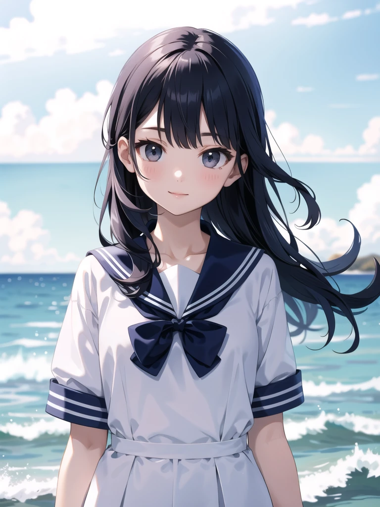 Ocean, Sailor suit, girl, Upper Body