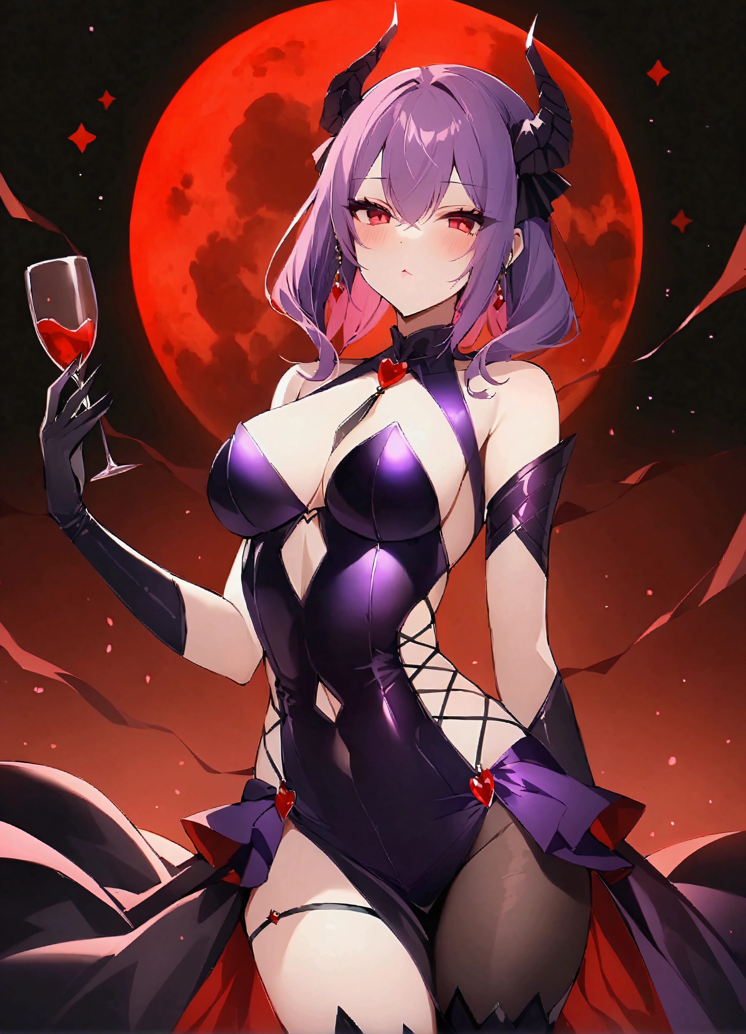 score_9,score_8_up,score_7_up,source_アニメ,rating_questionable,1girl,demonqueen,Red Moon,Long purple hair,Cowboy Shot,