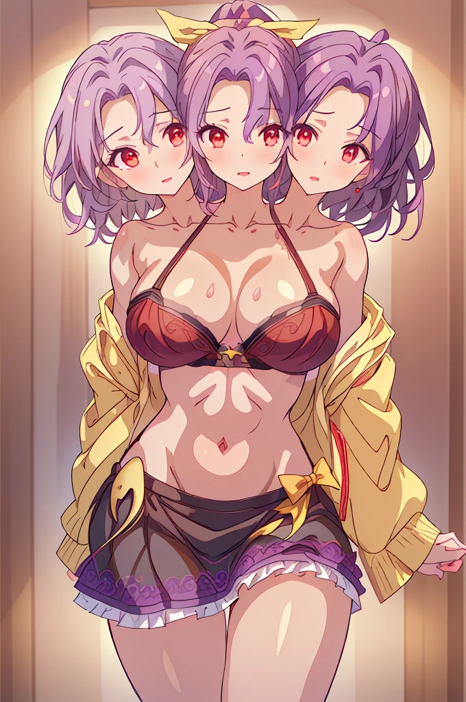 nsfw,3girls,lineup,Androgynous,(Steamed Body:1.3),(pussy:1.3),front view,breasts out,light hair,purple eyes,yellow eyes,purple eyes,piercing,(medium hair),Puffy breasts,nipples,middle breasts,large_areolae,looking at viewer,Androgynous,masterpiece,best quality,very aesthetic,absurdres,Sweat,straight-on,boob,(light Areola),depth of field,tan,colors eyes,(light skin),(tanlines)