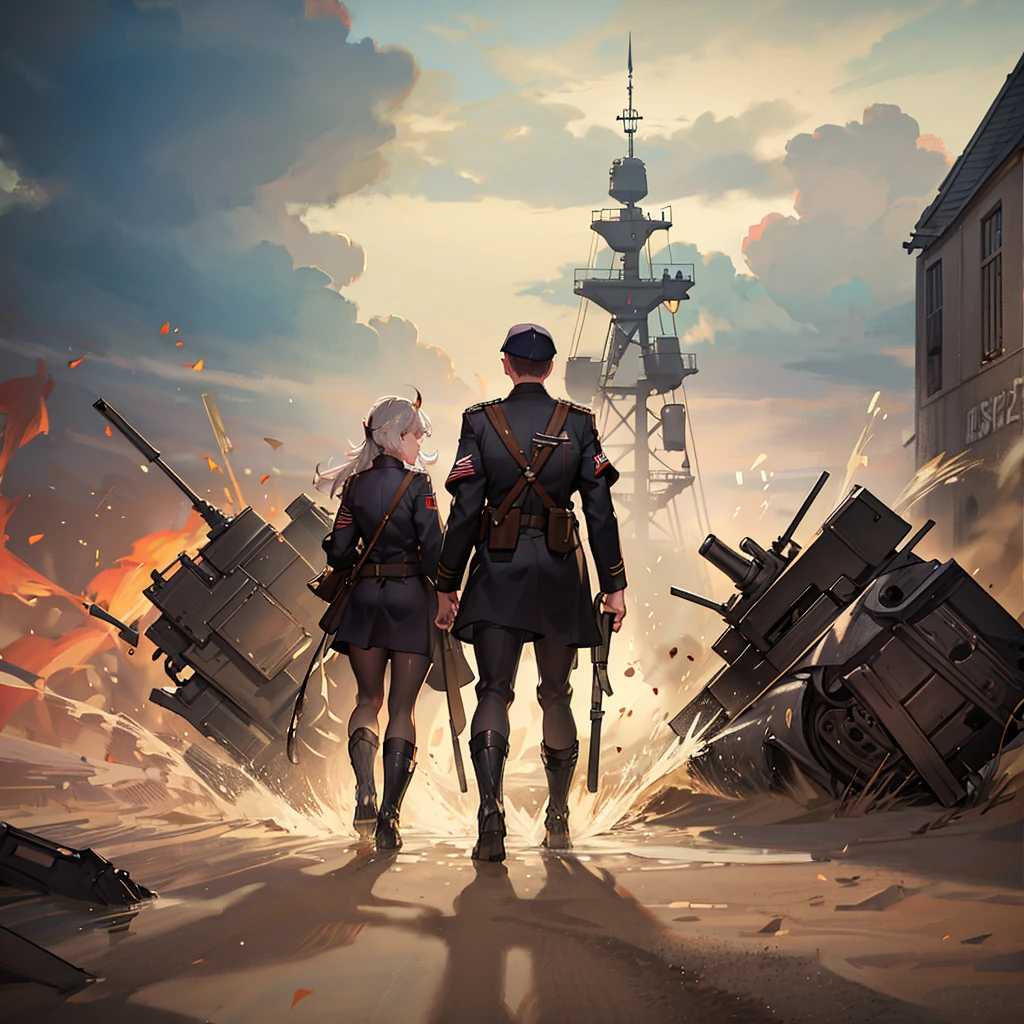 Many people standing in the city,Hold the flag, Valve Promotional Spray Painting, author:Tadeusz Pruszkowski, author:Ludwik Konarzewski, Cyber demons on Omaha Beach, Stormy war scene, The price of ncr, Storming the Normandy Beaches, WWII Normandy Foy Arnhem 1944