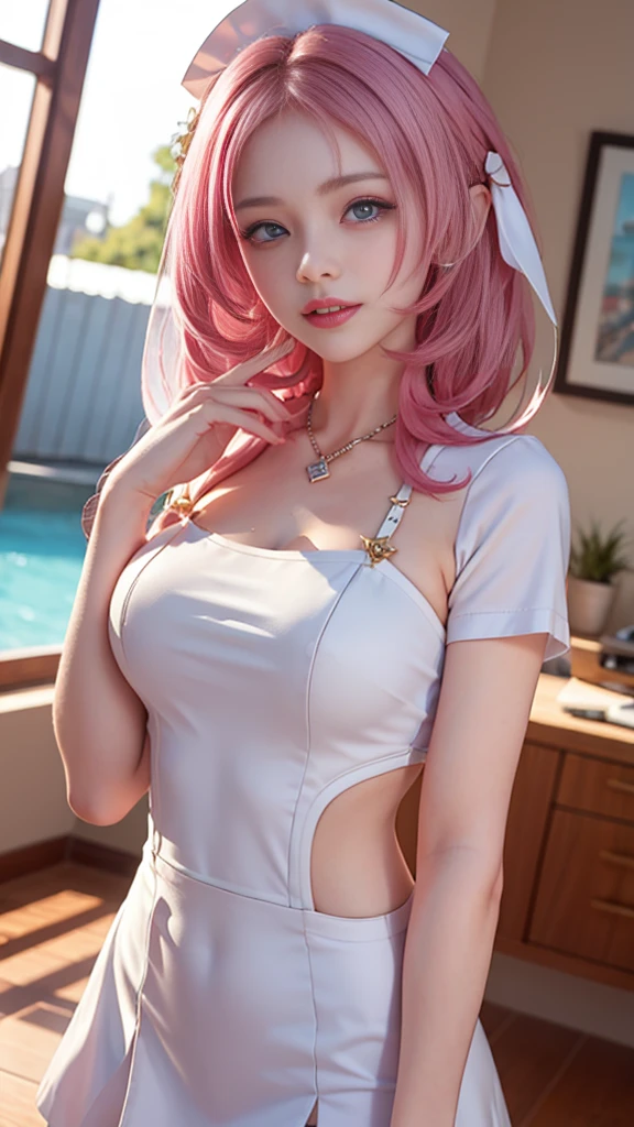 1 Girl,White nurse,best quality,Super detailed,masterpiece,Employment,8k,Extremely detailed CG unifies 8k, 8k, diamond, and wallpaper,lifelike, Surreal, The original, Intricate details,Detailed face,Exquisite eyes, Skin smooth and soft, Delicate face, Big shining eyes,1 beautiful girl, 18 years old, masterpiece, High Detail, A girl, Cute face, Delicate eyes, Long hair, Delicate lips, Medium breasts,
