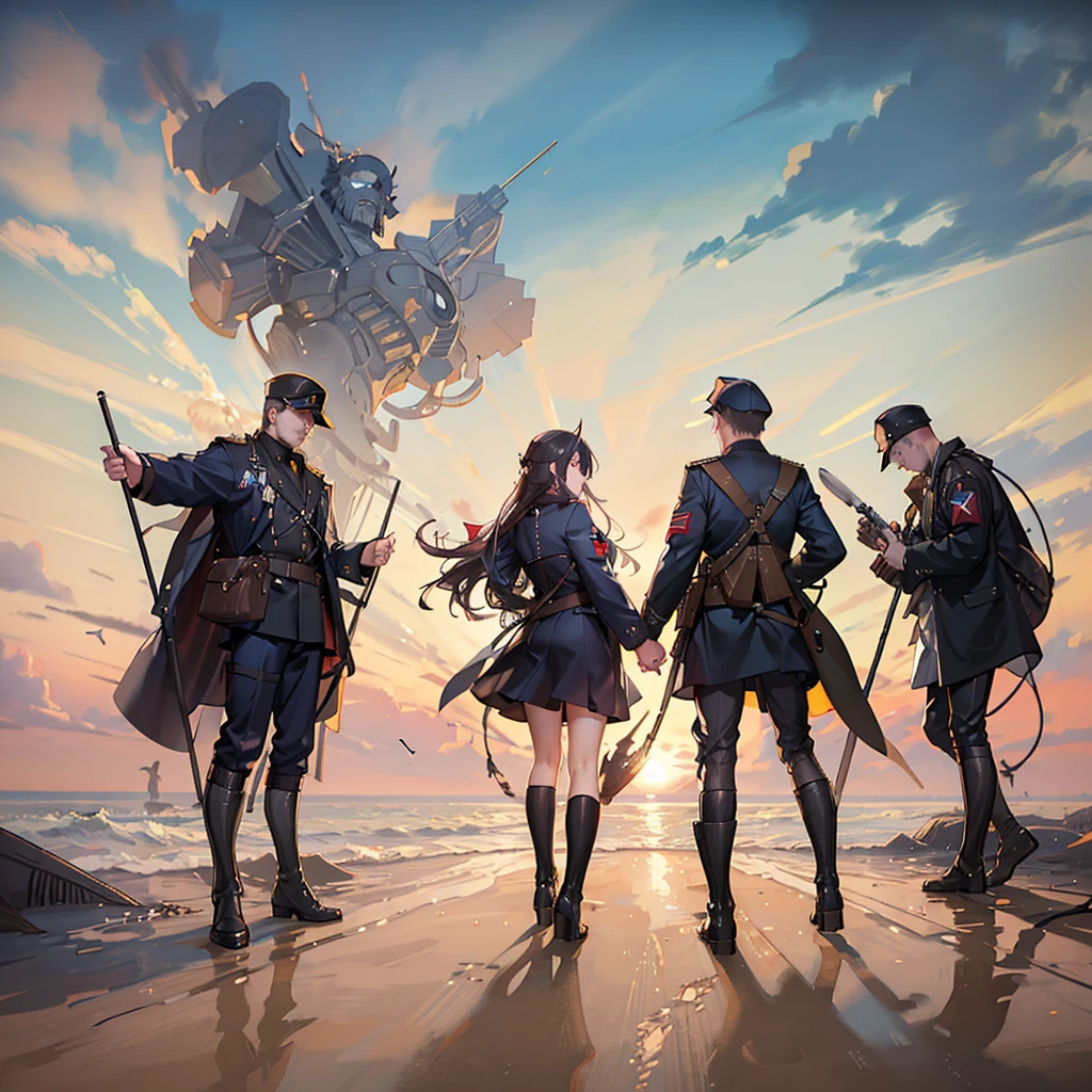 Many people standing in the city，Hold the flag, Valve Promotional Spray Painting, author：Tadeusz Pruszkowski, author：Ludwik Konarzewski, Cyber demons on Omaha Beach, Stormy war scene, The price of ncr, Storming the Normandy Beaches, WWII Normandy Foy Arnhem 1944