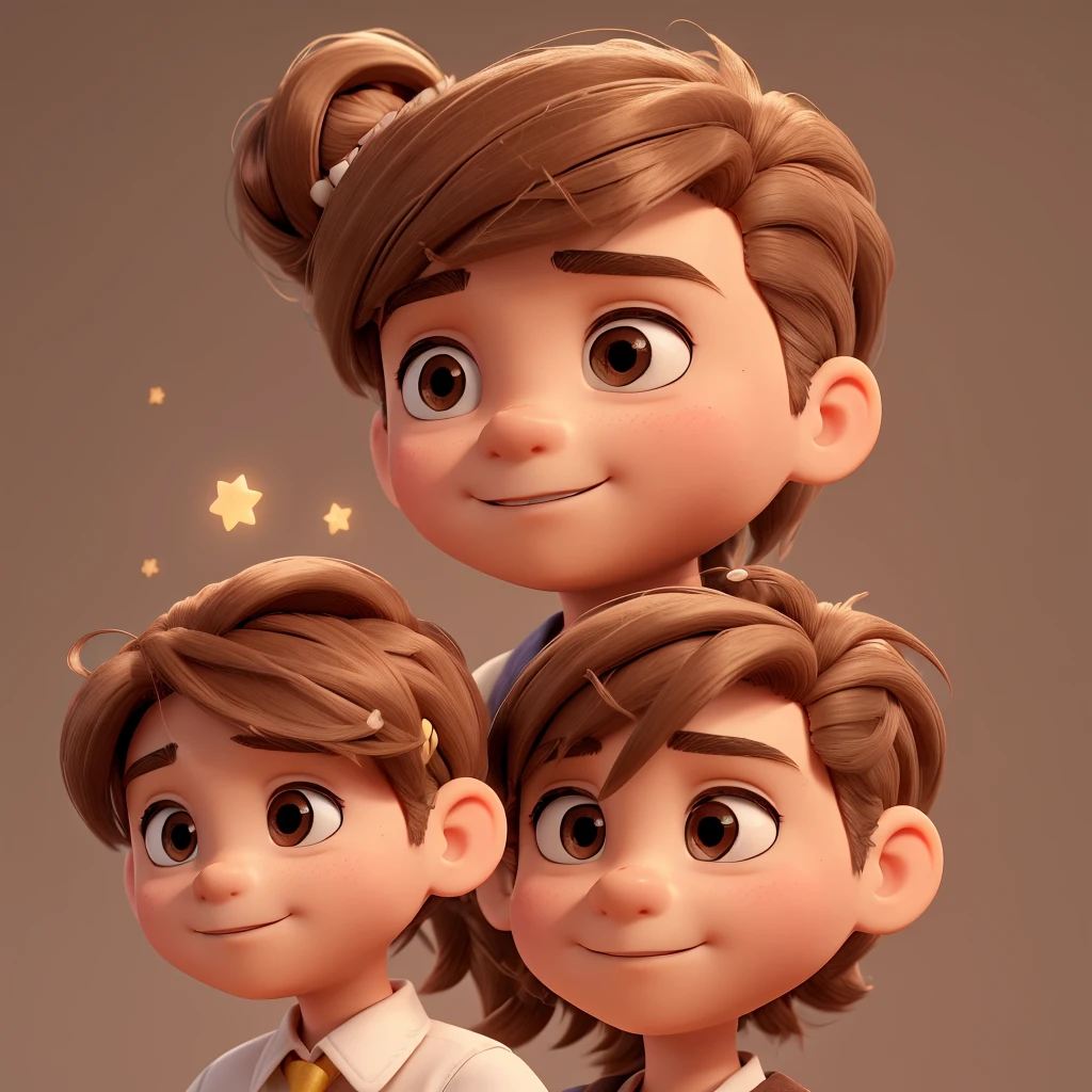 A 24 YEARS OLD BOY WITH LIGHT BROWN HAIR WEARING GOLDEN STAR HAIRPIN, BUN HAIR STYLE, LOOK UP, BABY FAT, HEAD PORTRAIT, PURE WHITE BACKGROUND, REDUCE DETAILS, HAND-KNEADED FROM CLAY, CARTOON STYLE, IP POP MART, BLIND BOX DOLL, 3D, C4D, OC RENDERING, BRIGHT LIGHTING, BEST QUALITY, 4K --STYLIZE 180 --V 6