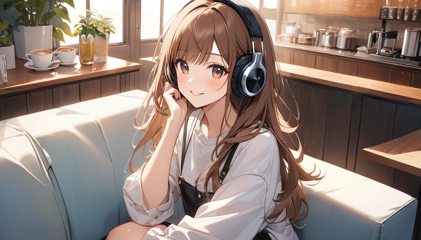 Brown-haired girl wearing headphones、Cafe very detailed、masterpiece, Highest quality, Light background:Modern cafe interior look:Relaxed smiling outfit:Casual cafe style pose:Sitting on a sofa listening to music:The relaxed atmosphere of the cafe
(Detailed fingers), (Emotional), (Breathtakingly beautiful), (main part:1.2 Whole body), (Anime Style), (Very detailed), (超High resolution, High resolution), (8k), (Complex and beautiful: 1.2)