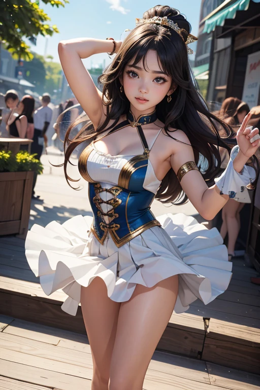 (Highest quality、 8k 、masterpiece、High resolution)、(Dancer)、Full Body Shot、15 year old girl、Idol、cute、Outdoor Stage、Realistic、Realistic、Official Art、Detailed CG、