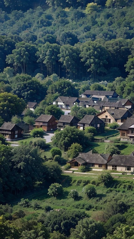 A village surrounded by dense forest 