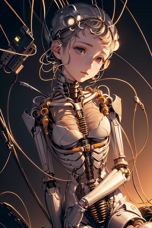 (((masterpiece))), (((The best quality at its best))), ((Super detailed)), (Highly detailed CG illustrations), ((Extremely delicate and beautiful)),(Cute and delicate face),Light,((1. Mechanical Girl)),alone,Full Body Lesbian,(Mechanical joints:1.4),((Mechanical limb vessels connected to tubes),(Six Arms),((Mechanical vertebrae are attached to the back)),((Mechanical cervical spine attached to the neck)),((Sit)),Expressionless face,(Wires and cables attached to head and body:1.5),(Character Focus),(The background is the earth of Pluto),ice World,Science fiction、Vast Universe、Intersecting beams、A nuclear fusion reactor glows on his chest.