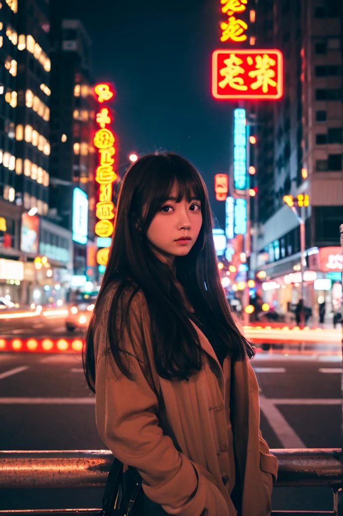 Portrait of a beautiful Japanese girl photographed against the backdrop of a city at night。She was wearing a thin white lace outfit.、I'm sitting by the window。Neon signs glow in the background、The hustle and bustle of the city is vaguely reflected。Her hair is a little damp、It's hanging down carelessly。The light reflects softly off her skin、It creates a fantastic atmosphere throughout。Take a portrait-style composition、Shallow depth of field used to blur the background、Focus on the subject。The photos are ultra-realistic live-action.、Attention to detail。
Characteristics of a beautiful girl、She has big eyes and a beautiful face、I look a little surprised。The costume is made of a transparent material.、The reflection of light gives it a beautiful shine.。Posing is natural、Sit with your knees hugged、Posing facing the camera。
The city night view in the background、It is decorated with colorful neon lights.、The red and orange signs are especially eye-catching.。A composition that conveys the hustle and bustle of the city、The light reflecting off the window glass adds a fantastic atmosphere.。A fog-like effect is applied to the whole image.、It creates a mysterious mood.。
As a photographic technique、Focus on the subject's face、Blurred background adds depth。Lighting is soft、Gives the subject's skin a natural sheen、The overall tone is unified with a warm tone.。Adjust the shutter speed and ISO sensitivity、While effectively incorporating the neon lights of the night view、The subject is clearly visible。
This work、It is a snapshot of a moment in modern urban life.、This piece combines the delicate expression of a beautiful girl with the glamorous background of the city.。Because it was shot in portrait mode、Good overall balance、It features a visually beautiful composition.。