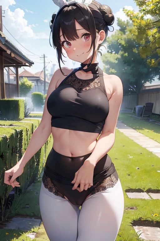 masterpiece、1 female student、(((Missing arm,Bare arms,Towel wrap)))White cloth bun、Shoulder leakage、chubby、Smile、(((Lace、Black yoga pants)))pale pink lips、posing at school,(Soaked),legs are open, 独奏, looking at the audience, (Thick thighs:1.0),Red eyes, Blushed,blunt hair,flower headdress,lawn,hands on hips,creek,black hair,Smile with teeth showing,short hair,garden,(((Side milk is visible,))),(((Chest visible from the side,Big breasts,Showing side chest,Exposed side chest))),clear and bright eyes,((((stand at attention,From the front)))),((View from below,((Bun cunt,Cunt picking,Pussy crack:1.6)),sit down)),Mature,