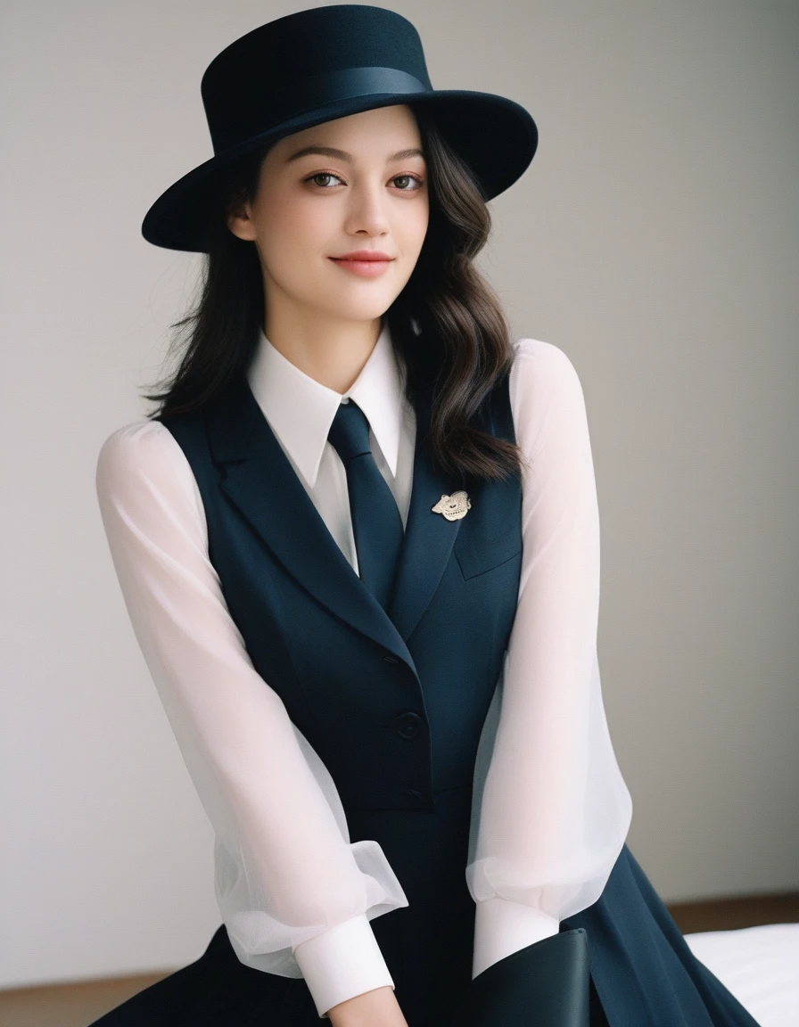 xxmixgirl, quite a bit body of a beautiful cute long and slender face Japanese girl, A gorgeous young cute asian woman in a sexy glamourous outfit, happy smiling, still from the film, ((young Marion Cotillard face : 1.2)), ((young Anne Hathaway face: 1.0)), from front, realistic portrait photo of a cute 21 years old girl, looks at viewer, wavy nose, full lips, natural skin, skin moles,(cinematic, film grain:1.1), ((asian winged eyes, very long and slender slim face, windy tousled, very long straight black hair)), pretty eyes, gorgeous, sexy, alluring, makeup, perfect face, seductive look, bedroom eyes,1girl, beautiful, AmeliaCapXLP, MoriCalliope, long hair, hime cut, pink hair, cleavage black elbow gloves, navy uniform, capatin's hat, large breasts, huge breasts, pinup pose, seductive pose, dynamic pose, sexy body, cowboy shot, masterpiece, ultra-detailed, semi-realistic, full body, crossed legs, captain's chair, medals, (Leica SL3, Summicron-SL 75 f/2 ASPH, kodak Ektar 200 film), hands up, bokeh, silhouette, shallowed depth of field, dynamic action pose, hands up,