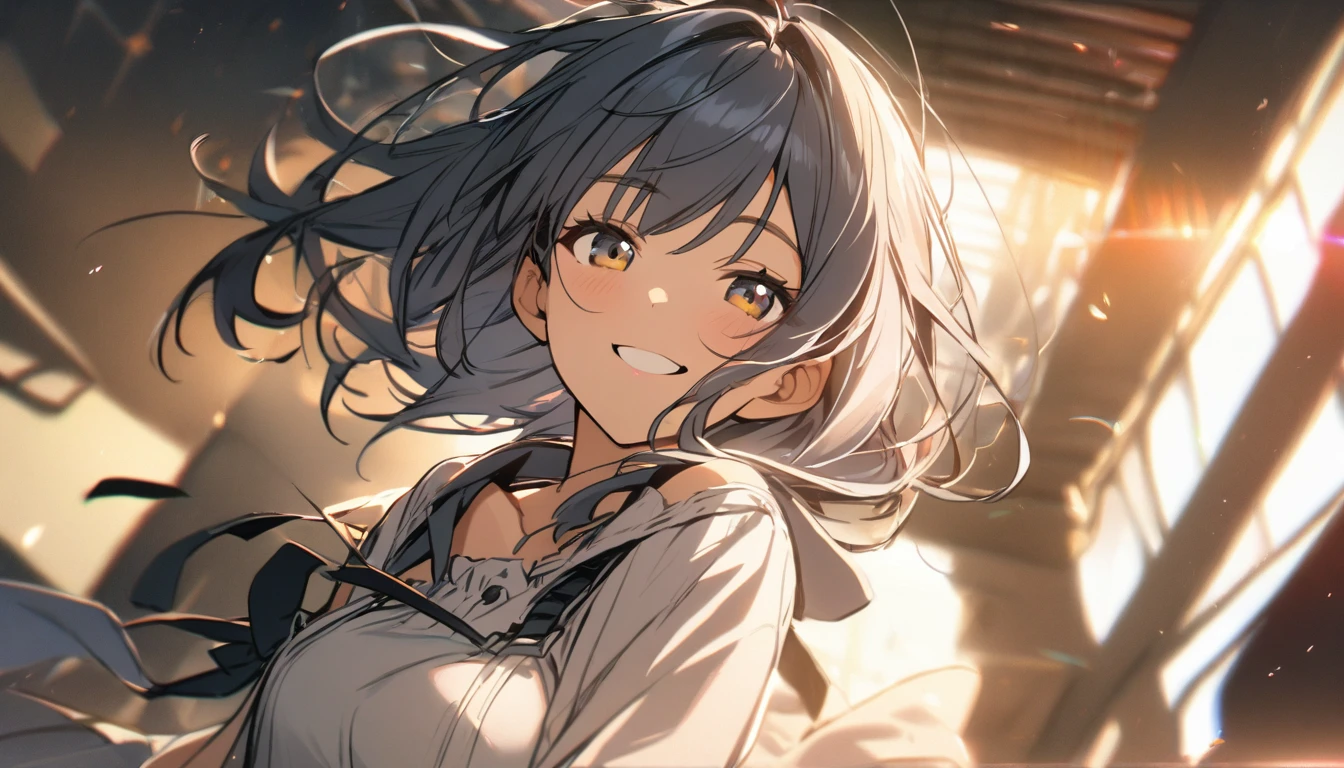 1 girl, smile