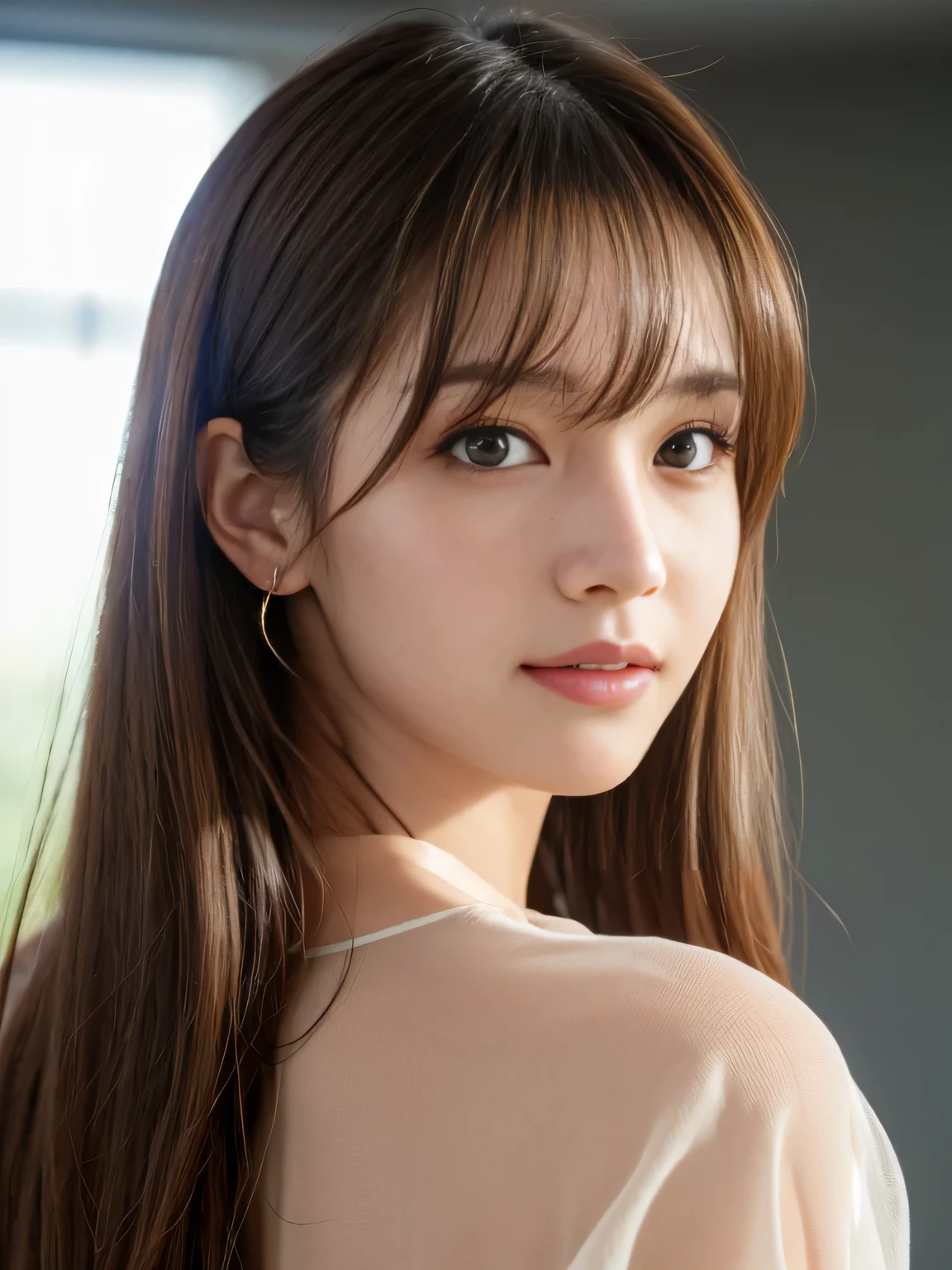 table top、highest quality、real、Super detailed、finely、High resolution、8k wallpaper、one beautiful woman、、light brown messy hair、He is wearing a red see-through dress shirt with an open collar、sharp focus、perfect dynamic composition、beautiful detailed eyes、thin hair、Detailed and realistic skin texture、smile、close up portrait、model body shape、President&#39;s Secretary、miniskirt、high heels、whole body、(Random body orientation)、