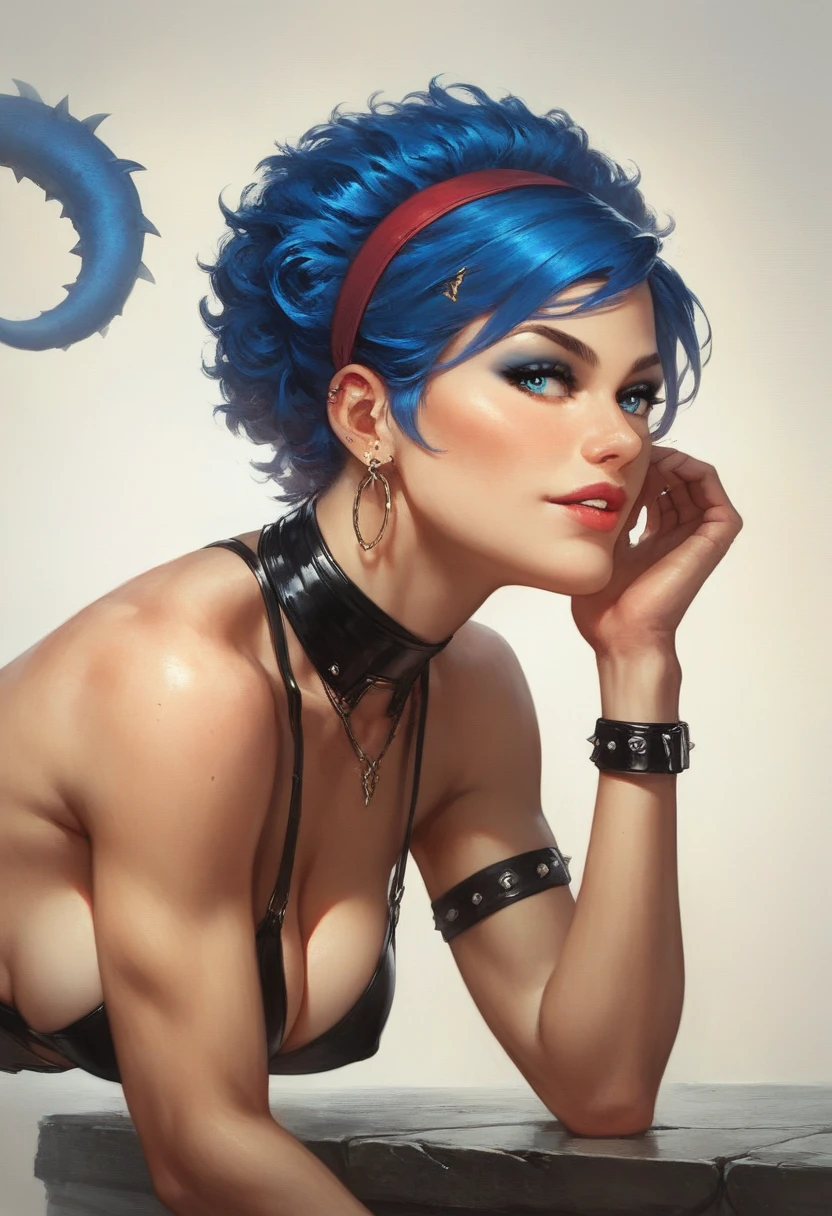score_9, score_8_up, score_7_up,score_9, score_8_up, score_7_up, 1girl, kors1ca, red hair, spikes stylized hair, hair tail, blue eyes, blue hair band, adamhughesstyle,