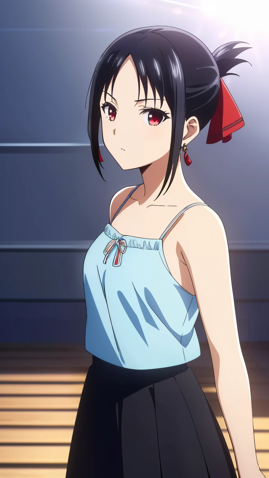 (best quality, masterpiece, 8k:1.2), (anime:1.2), detailed, Shinomiya Kaguya,1girl, solo, (black hair:1.2), side Lock, red eyes, short hair, folded ponytail, red hair ribbon, eye light, small medium breasts, (Camisole, mini skirt, blue sky, earrings),
Definition CG Unity, Perfect lit, bright_front_face_lit,Super detailed, photograph, 8K, nffsw, High resolution, (absurd:1.2), kodak portrait 400, film grain, Lens flare, (lively_color:1.2), looking at the viewer, (cowboy shot:1.2), dynamic angle, 