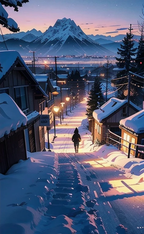 Un chico y una chica jugando in the snow, in with a town surrounded by mountains covered with white snow, an image of Makoto Shinkai, trend on pixiv, conceptual art, guweiz style artwork, Guweiz and Makoto Shinkai, Sakimichan and Makoto Shinkai, ( ( Makoto Shinkai ) ), in the snow, beautiful anime scene