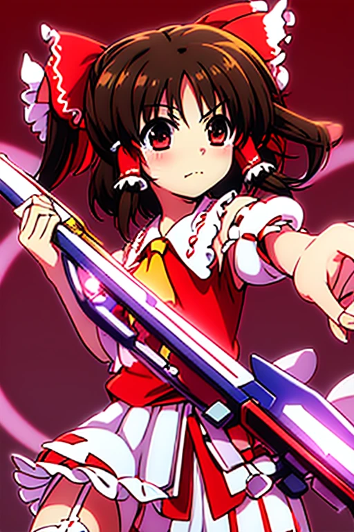 (((Reimu Hakurei Costume)))、Demon Sword、garter belt、White ribbon、1girl