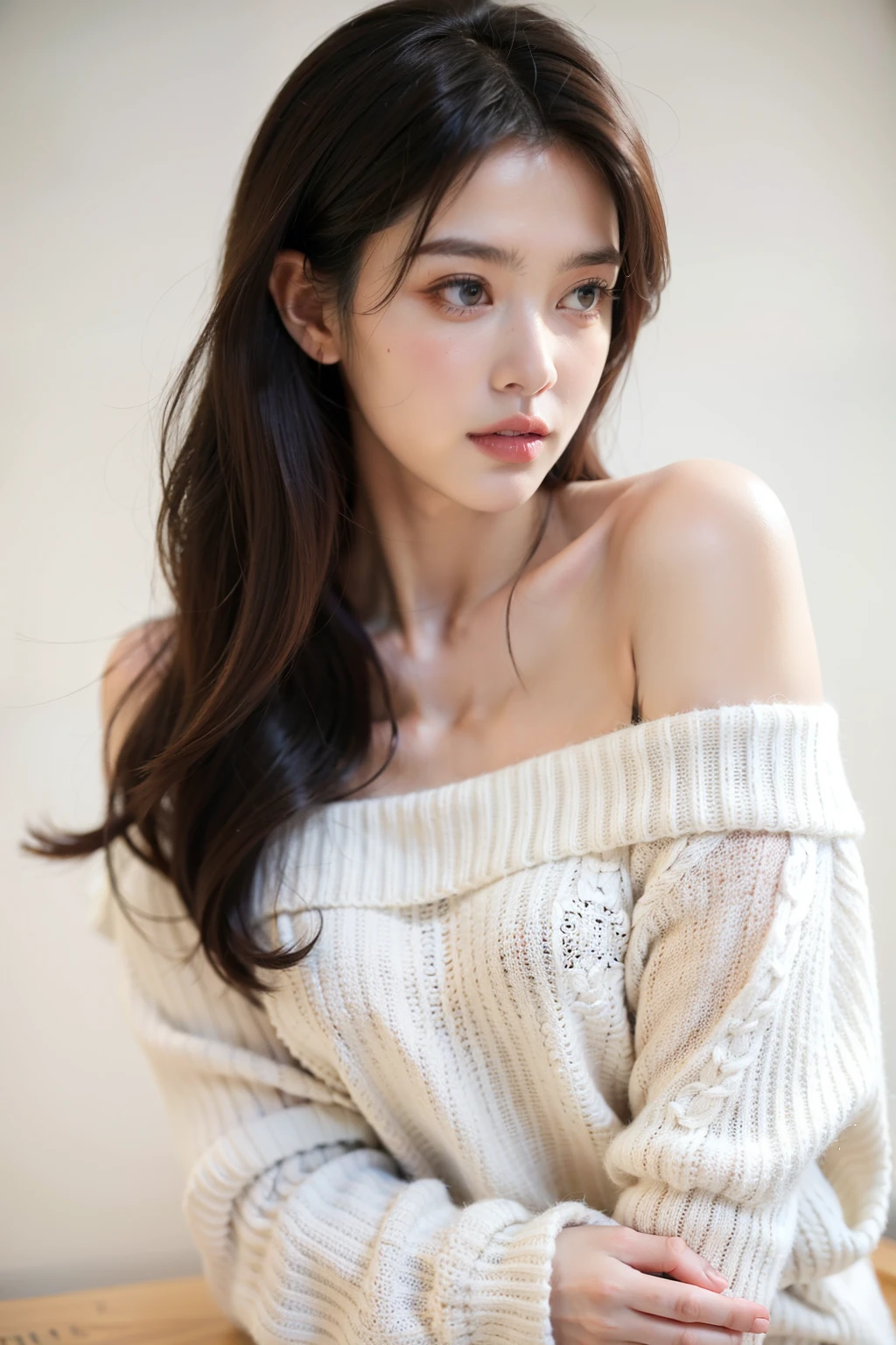 ((best quality)), ((masterpiece)), (detailed), 1 Girl, Off-shoulder sweater, 