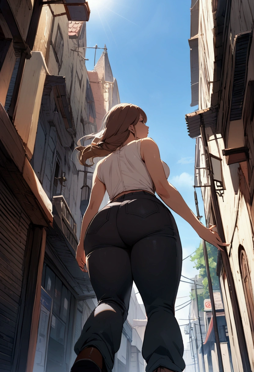 (rear view, backside view),(La Best Quality,A high resolution,Ultra - detailed,actual),Ariana Grande cyborg ciberpunk kimono 、big buttocks、Kneel down, a 12 year old girl with emphasis on the buttocks、Red  body....,cyberpunk mode、pose sexy、(white pants trampling cyborg kimono :1.4), (Wear yellow leggings on the lower body、breast enlargement、Neon lights in the dark city at night....,unreal engine:1.4,HD,La Best Quality:1.4, photorealistic:1.4, skin texture:1.4, masterpiece:1.8,masterpiece, Best Quality,（Beautiful blue eyes:1.4) ,( neon blue cyborg),(Perfect anatomy),white cyborg  bodysuit,,( Perfect anatomy 2.1), (metallic silver kawaii cyborg style :1.4), (background alley walls big stones :1.4), (Alone), (ciborg de batalla white kimono yellow :1.6), (Year 2050), (not mutations), (Perfect anatomy), (cowboy pose), (yellow kimono :1.4), (fingers detailed) 