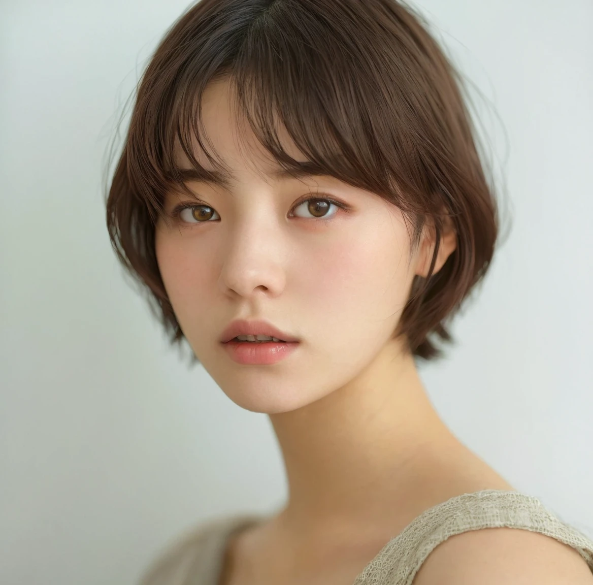 18 year old Japanese girl, very cute fashion model. Her hair color is dyed to match the fashion, and her hairstyle is bob. The photo style is cinematic, with soft natural lighting to enhance the natural look. --ar 2:3 --style raw --v 6.0