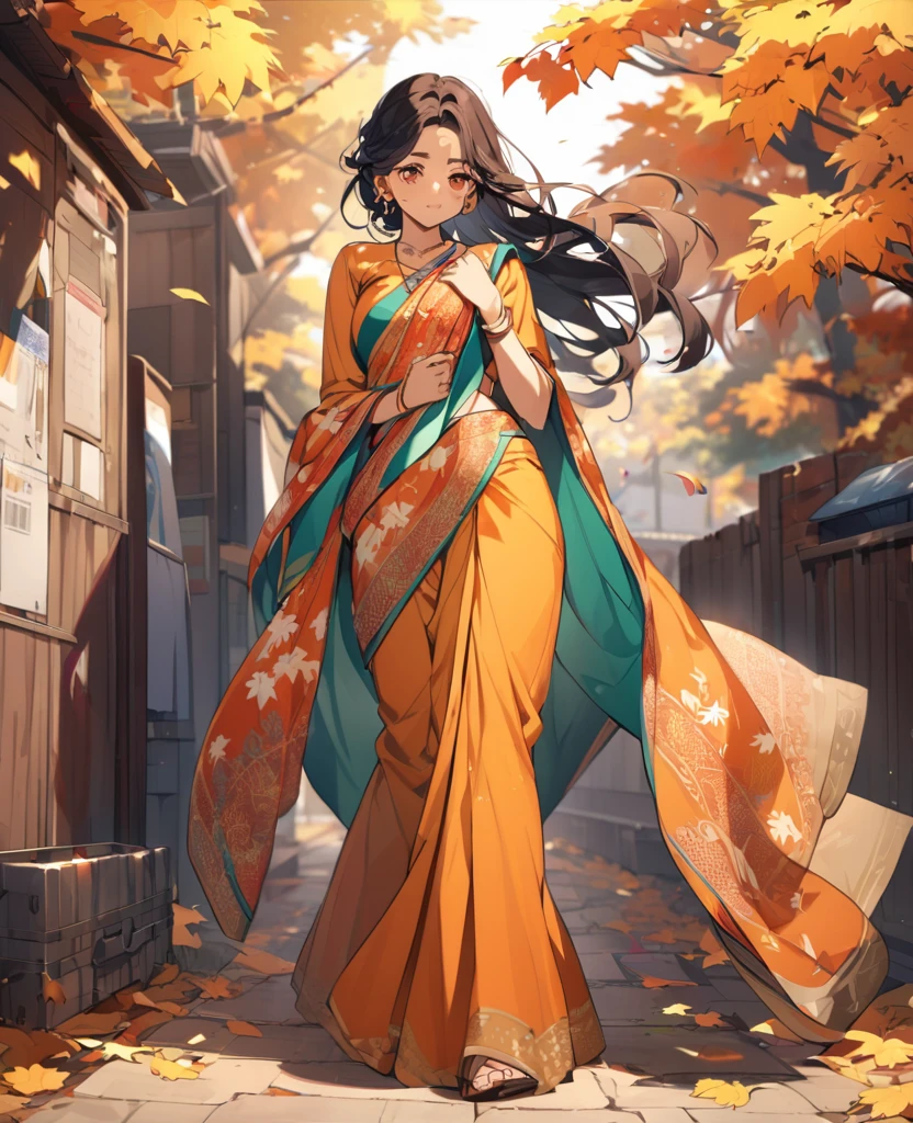Indian woman in saree fall season