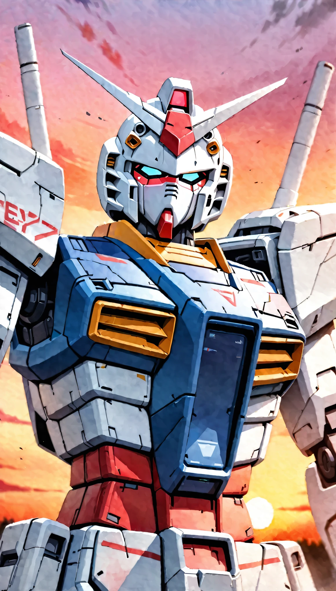 (masterpiece),(Highest quality),(Super detailed:1.0),(Ultra-high resolution),8k,(Best illustrations),(watercolor),(Anime Style),8k,Hard Edge,robot,機動戦士Gundam,Gundam,RX78-2,(((Twin Eye))),(watercolor画の飛沫、Oozing、Blurred、Blotting、Effective use of the fade technique),(Sunset),(Detailed face drawing)