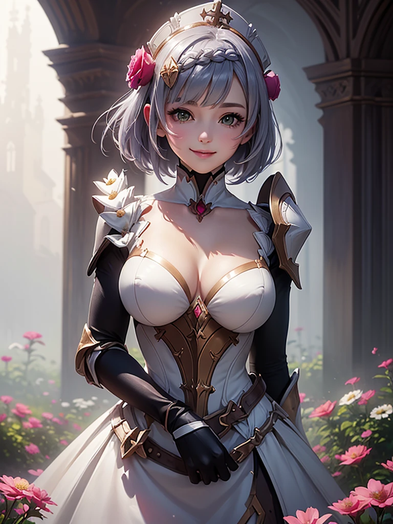 [noelledef]:1.5,((masterpiece,highest quality,Detailed images,Beautiful images))1.4(noelle images、smile、Bob Hair、church、Flower Field、The wind is blowing、Bright lighting overall、Backlight、A fantastic atmosphere、Thick Fog)1.1(Beautiful body lines、small beauty breasts、Beautiful cleavage)
