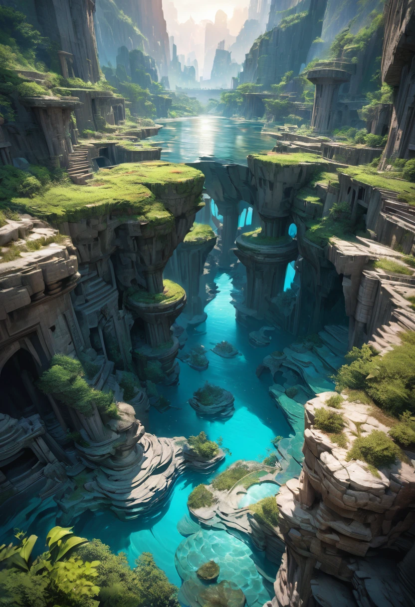 an ancient underwater city resembling a circular kaleidoscope, surprising discoveries, shading effects, gradation magic effects, (ultra detailed, absolutely resolution, best quality:1.3), 2.5D, delicate and dynamic, artistic photography, hyper realistic, graphic CG digital art