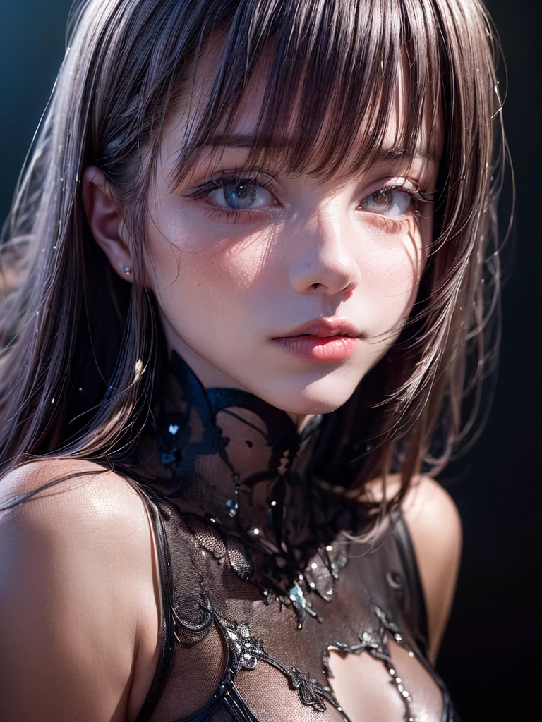 unparalleled masterpiece, ultra realistic 8k CG,masterpiece,pov,(delicate photograph,ultra_detailed,16k,raw photo:1.3),(realistic:1.9,photorealistic:1.9), beautiful detailed eyes,1girl, vivid colors, glowing, blacklight, body painted, marbled, demon, glitters, cute,e-cup chests,