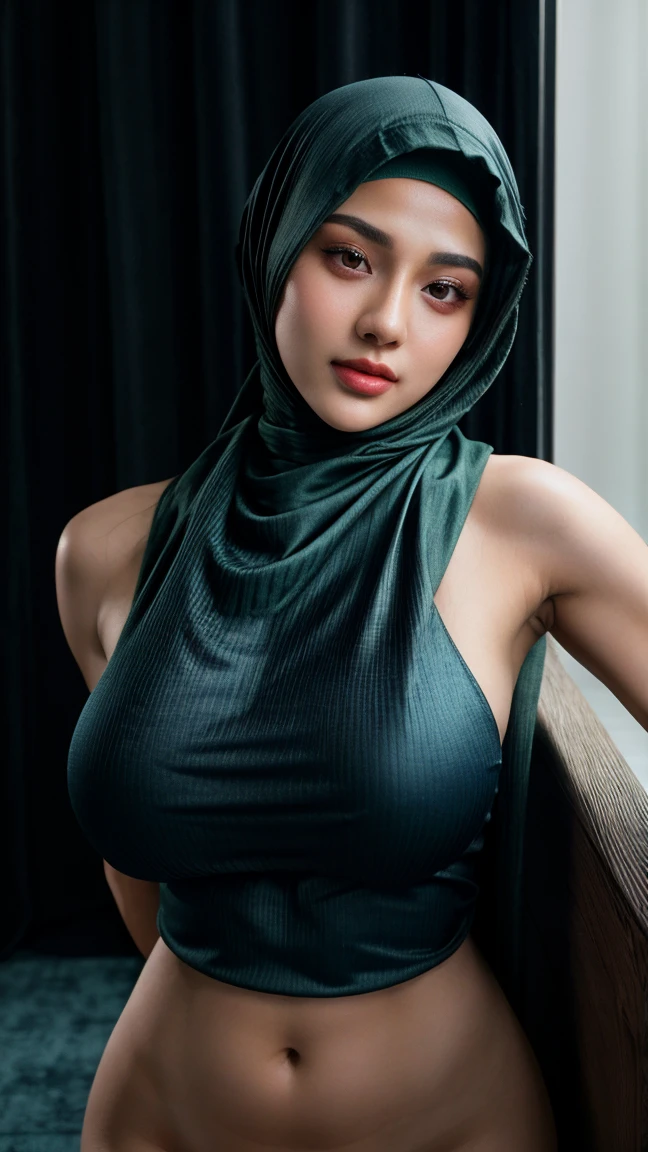 (((Solo))), epic realistic, (1 girl only), Beautiful girl in hijab, mature girl, 35 years old, wearing saree, close short, mature girl,bra,((( half body:1.5))),big breasts, big butts, cubby think body, cleavage body, sexy position