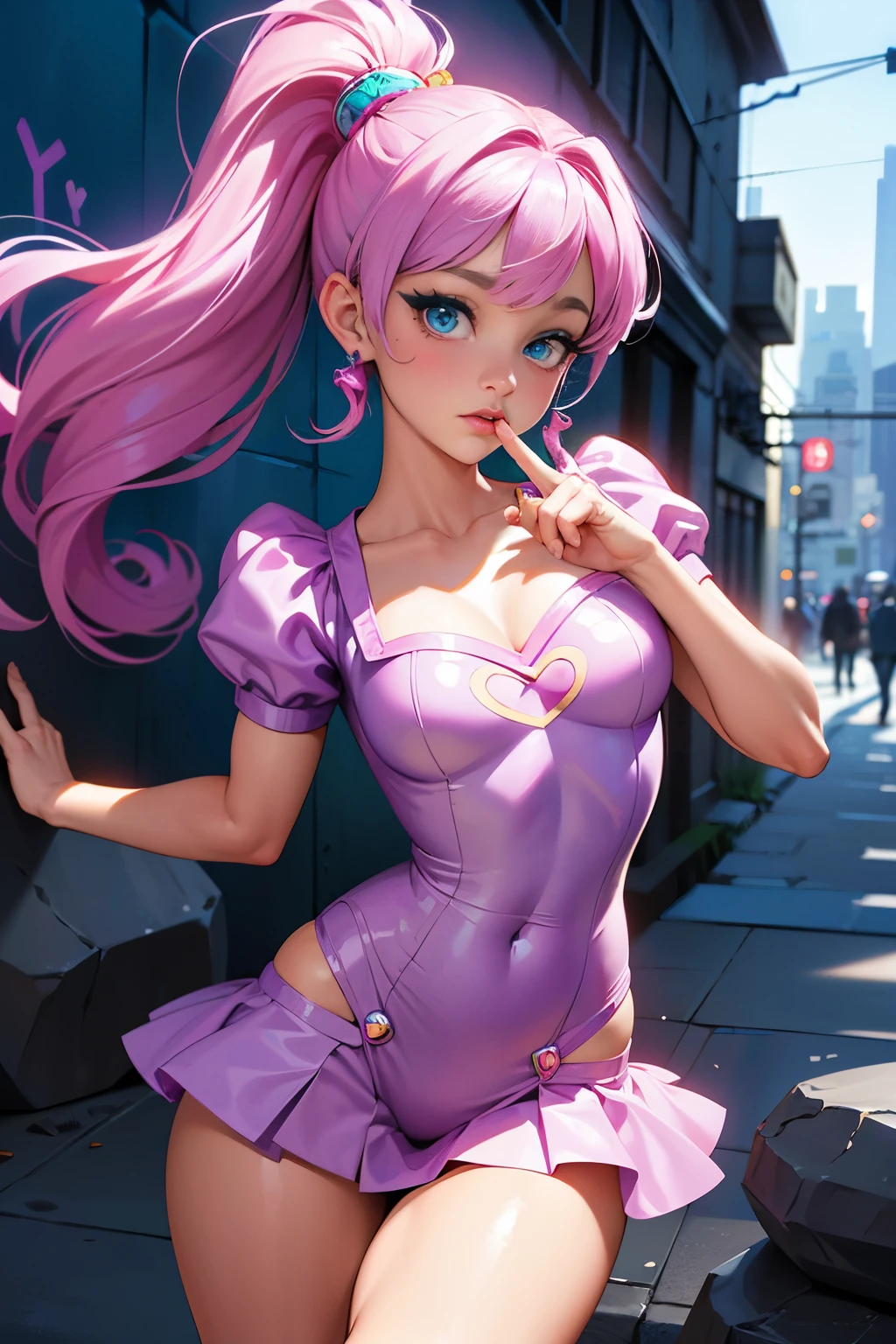 a close up of a woman in a dress standing in front of a staircase, cyberpunk art inspired by Ross Tran, trending on cgsociety, fantasy art, in the style of ross tran, :: rossdraws, rossdraws cartoon vibrant, ross tran style, rossdraws pastel vibrant, 🌺 cgsociety, digital art on pixiv, rossdraws global illumination, magical dress