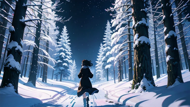 girl running through the snow, closeup of her crying face, In the woods, scared, fear, dark scene, sinister falling a lot of snow, storm an image of Makoto Shinkai, trend on pixiv, conceptual art, guweiz style artwork, Guweiz and Makoto Shinkai, Sakimichan and Makoto Shinkai, ( ( Makoto Shinkai ) ), in the snow, beautiful anime scene