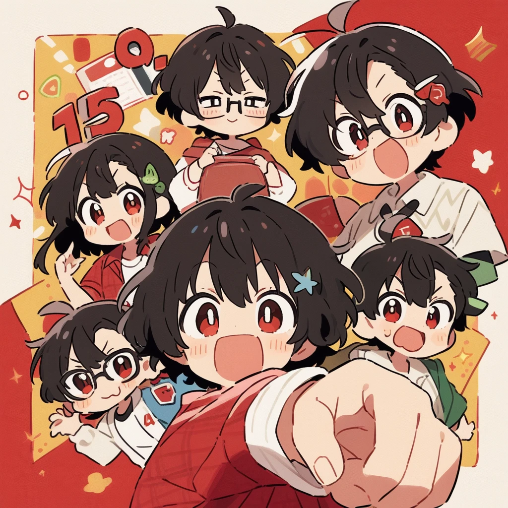 score_9, score_8_up, score_7_up, score_6_up, score_5_up, score_4_up, BREAK source_anime, 1girl white, clothed, Red chanel hair above the shoulder, glasses, friends pose, 1boy black, Boy with dark skin, black hair, Silly face,wearing casual clothes, chibi, cute, (SuperQuality:1.0) ~ (SuperQuality:1.2)