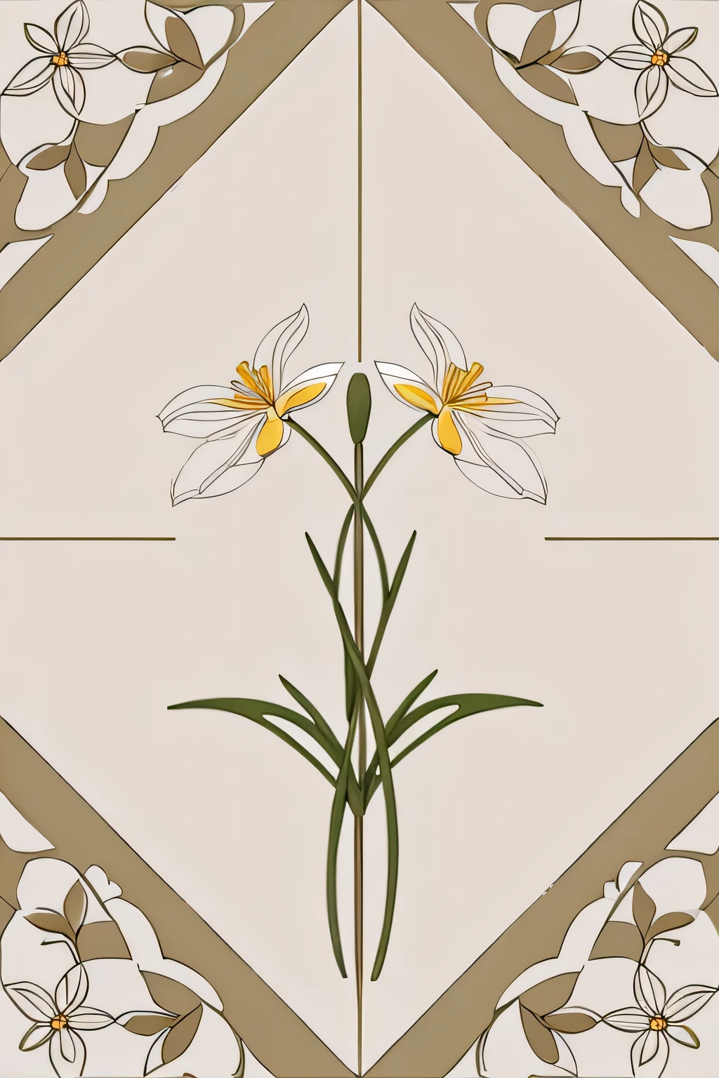 A minimalist floral pattern featuring a single, elegant flower in the center of the design, surrounded by clean lines and a neutral color palette. 8k --tile
