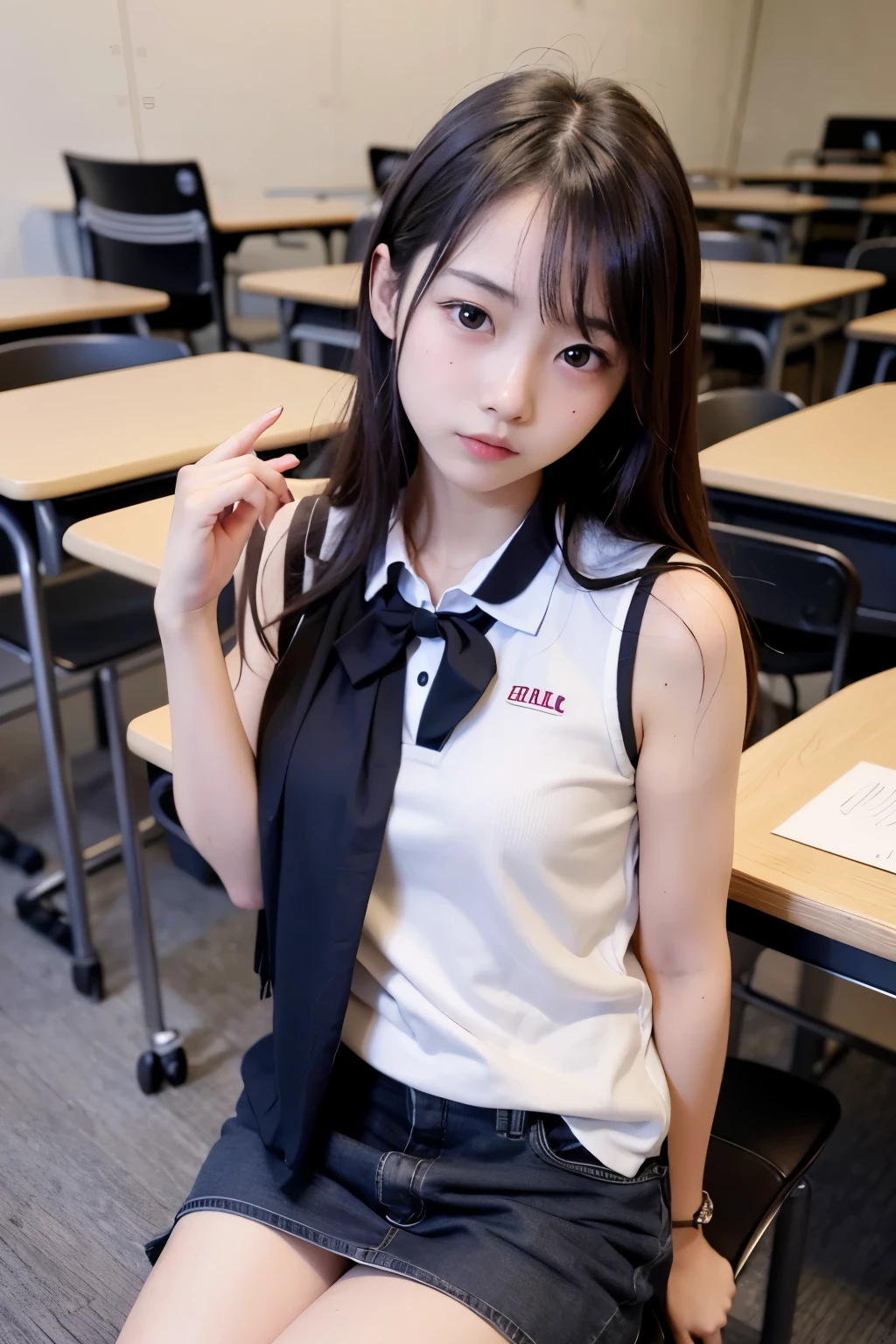 Highest quality, masterpiece, 1 girl, ~14Beautiful Face, Realistic, High resolution,School, Student Uniform,sexy