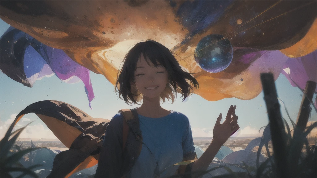 Beautiful Smile, happiness, High resolution, Super detailed, (One girl:1.3),
Break Lomography, Analogue photography, Vibrant colors, Soft Focus, Light leakage, Dreamy atmosphere, Experimental charm, Nostalgic Charm BREAK Color Field Painting, large colored bands, abstract expressionism, Bold colors, Emotional impact, Atmospheric Depth, Minimalist Approach BREAK
, Space Exploration, Astronomical phenomena, Scientific discoveries, otherworldly wonders