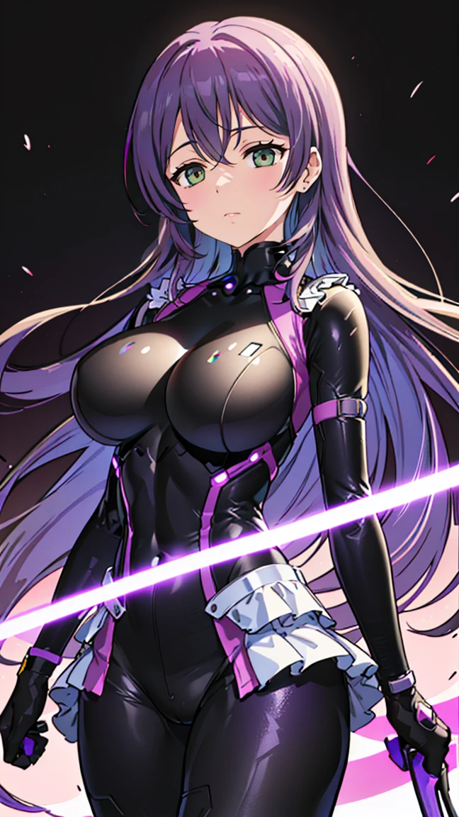 1 girl,Browsing Caution,Nozomi Tojo, (lovelive), VR Visor, clavicle, Absurd, brainwashing,Combatant, Hollow Eyes,((Purple glowing eyes 1.8)), ( Big Tits 1.2 ), ((stand up, Stand in Honor)), Expressionless, Emotions are removed,((Black bodysuit)),avert your eyes , whole body shape,(Highest quality、4K、8k、High resolution、Must have:1.2)、Very detailed、(reality、that&#39;s reality的、reality的:1.37)、Ticker、Hyper HD、Studio Lighting、Ultra High Definition Paint、Sharp focus、Physically Based Rendering、Extreme Detail、Professional specifications、Vibrancy and color、Blurred、Sports portrait、landscape、Horror Style、Anime Big Tits、sf、photograph、Concept Artist、Five Fingers, Perfect body,  {{{masterpiece}}}, {{{Highest quality}}}, {{Very detailed}}, {shape}, {{Very delicate and beautiful}},Improved cost performance、All Roles、Canon 5D MK4でphotograph、photograph, 