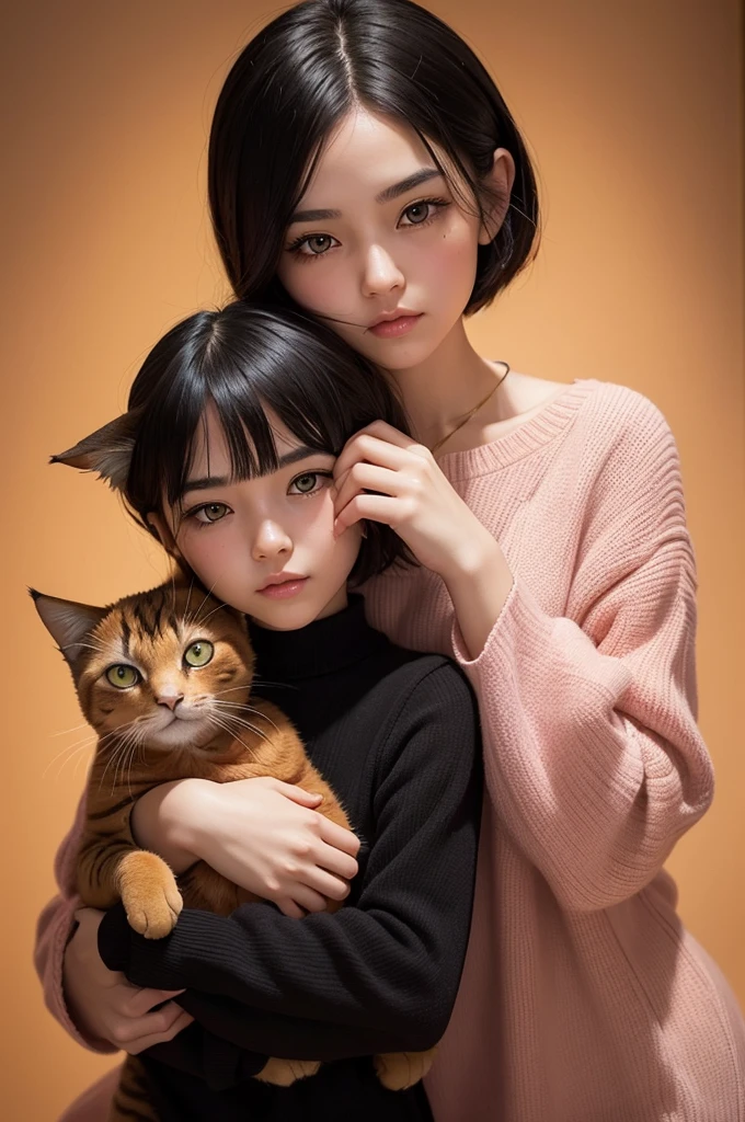 ((highest quality)), ((masterpiece)), (detailed chest), perfect face、(((nude)))、((two beautiful women kissing on the bed))、(spread your legs)、((Cat ear))