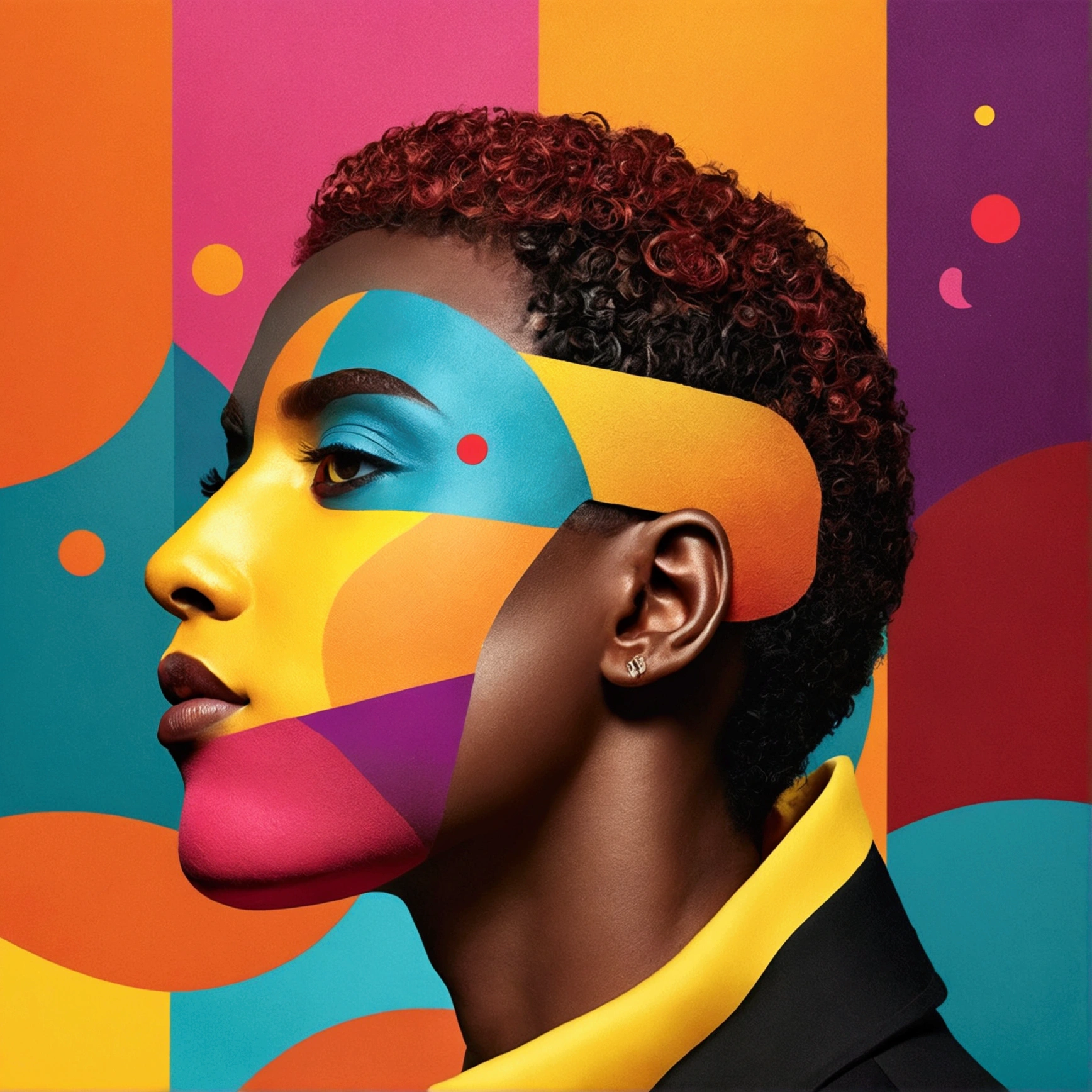 Album cover with bright colors and abstract shapes ￼