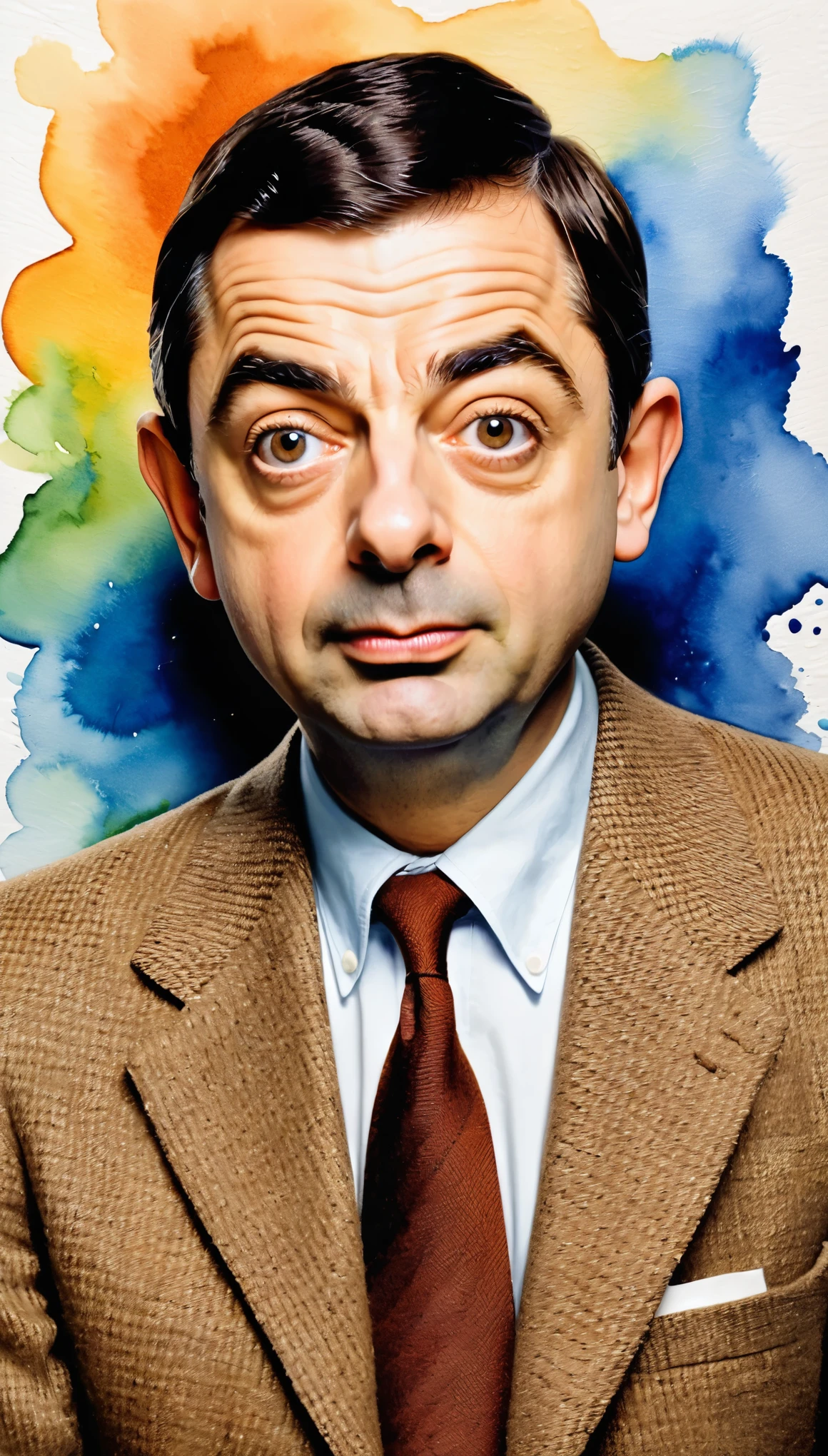 masterpiece,Mr Bean Acrylic Watercolor Painting,(Beautiful gradation created by layering),(Tarashikomi technique),A delicate touch
